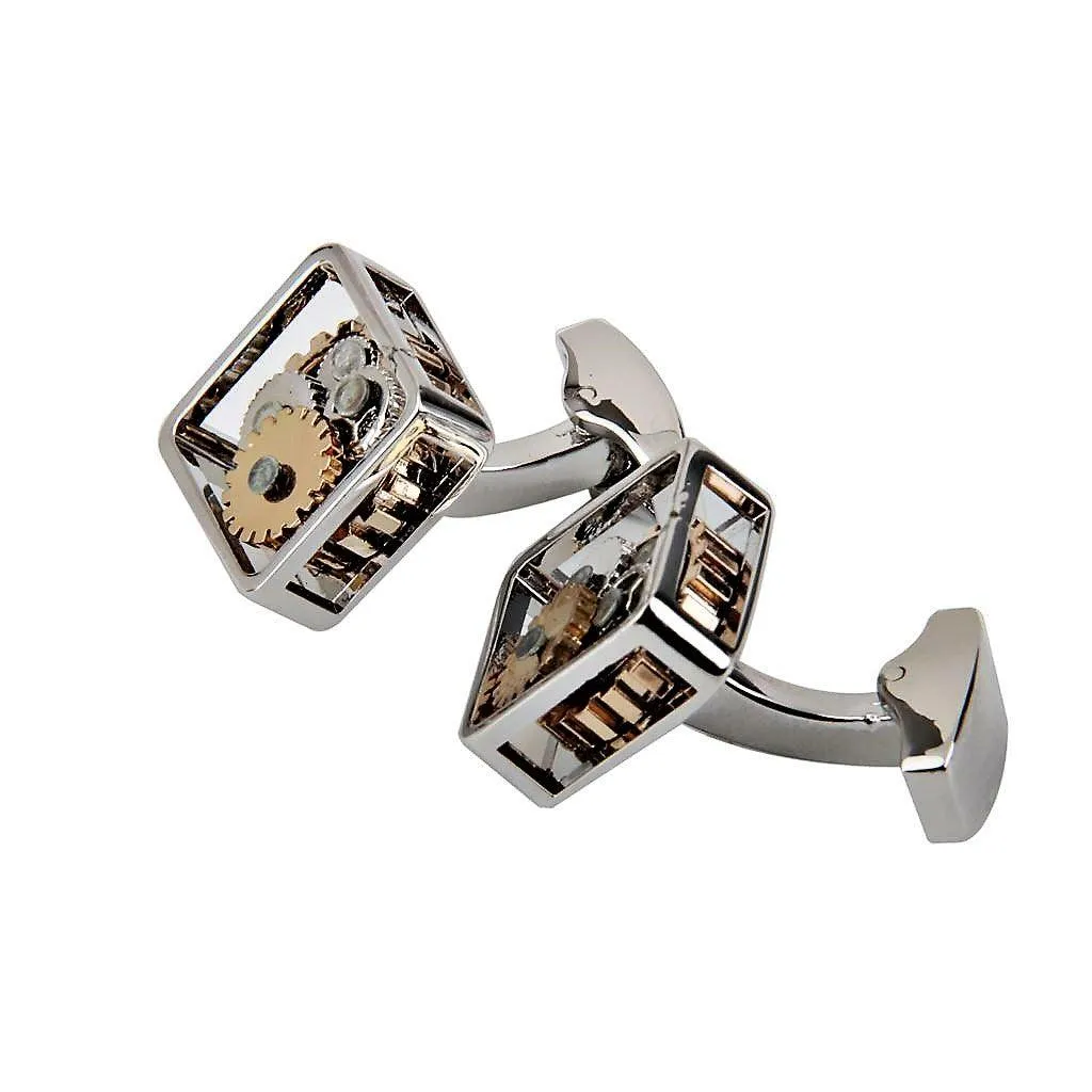 Gear Cog Rhodium Plated Cufflinks