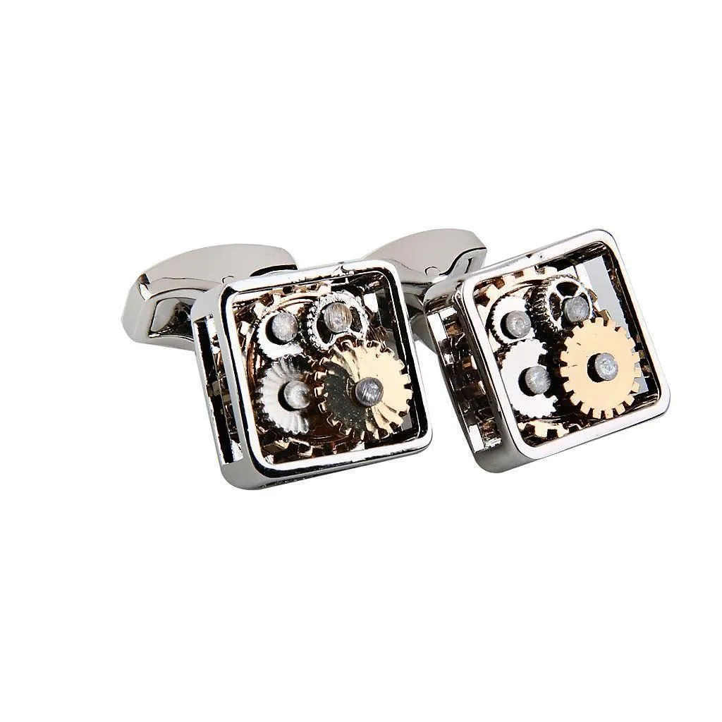 Gear Cog Rhodium Plated Cufflinks