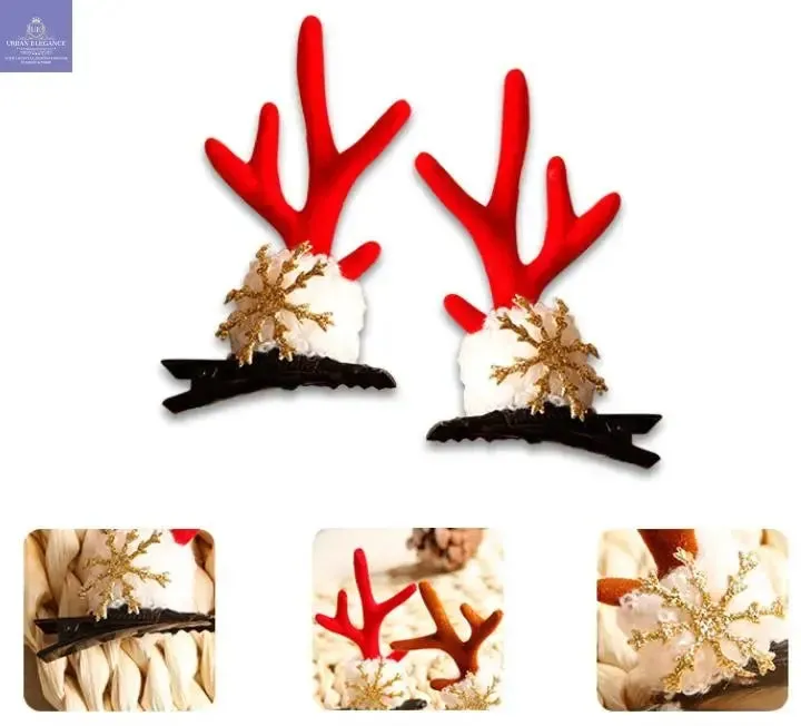 Girls Christmas Reindeer Hair Clips - Festive Accessories