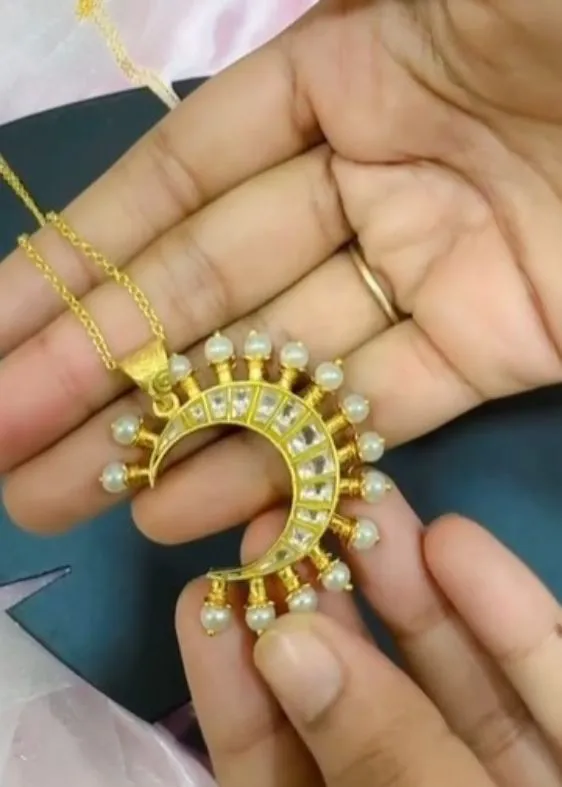 gold plated moon pendant chain