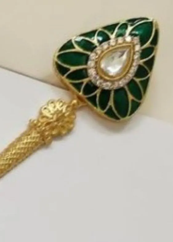 green polki kundan emel triangle earrings
