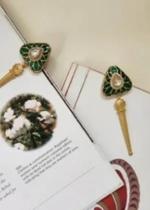 green polki kundan emel triangle earrings