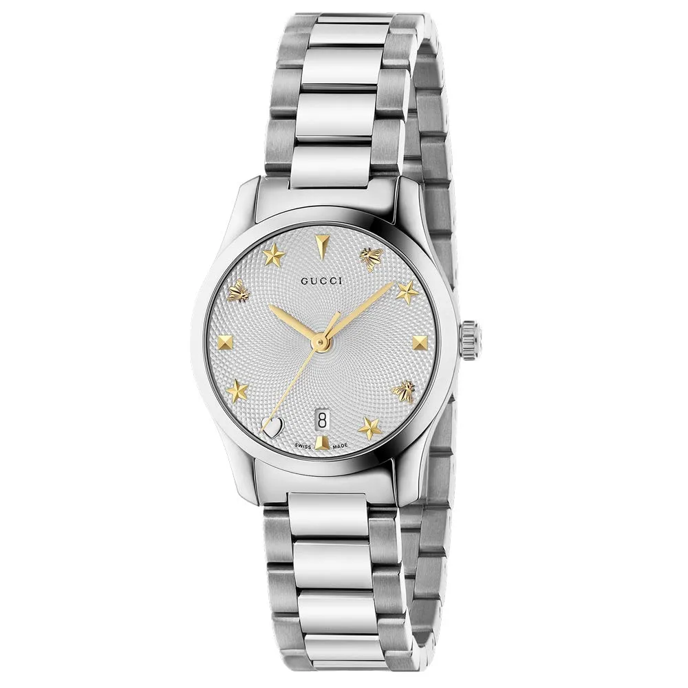 Gucci G-Timeless 27mm Silver Dial Stainless Steel Ladies Watch YA126572A