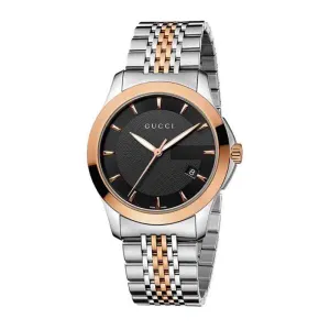 Gucci G Timeless Black Dial Two Tone Steel Strap Watch For Men - YA126410