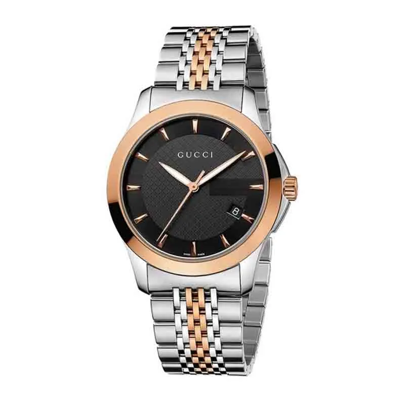 Gucci G Timeless Black Dial Two Tone Steel Strap Watch For Men - YA126410