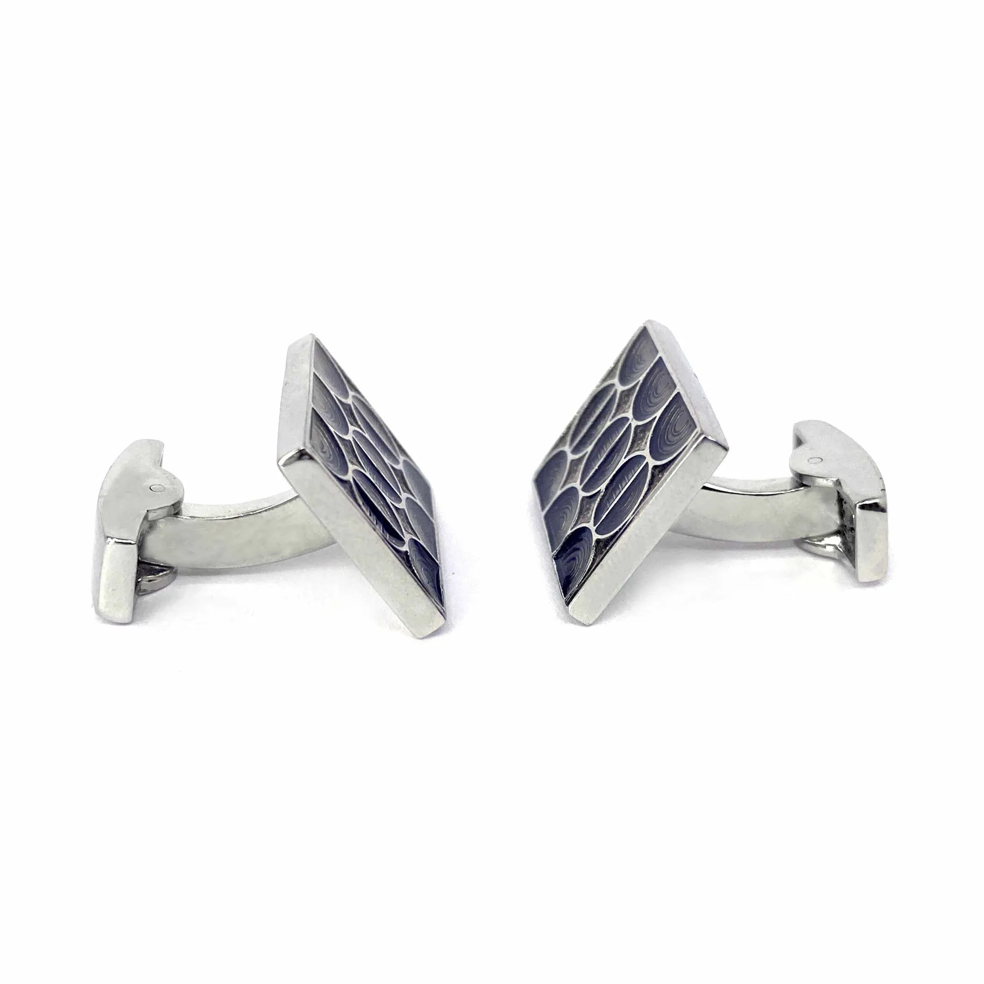Gunmetal Rectangle Cufflinks with Flower Design (Online Exclusive)