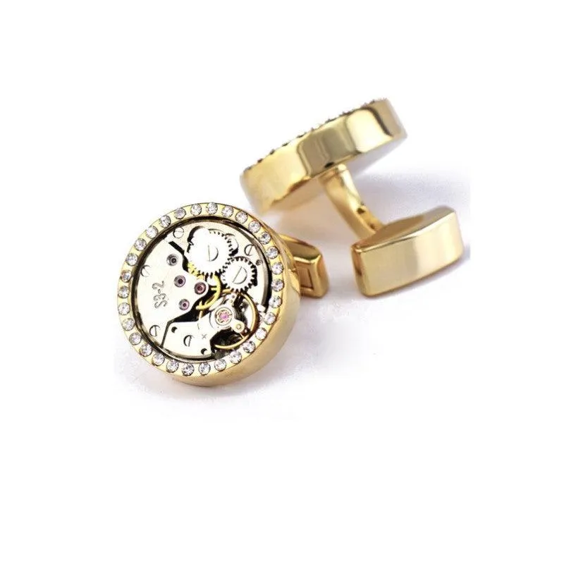 Handmade Gold Plated Watch Movement Cufflinks with Crystals – A Timeless Gift