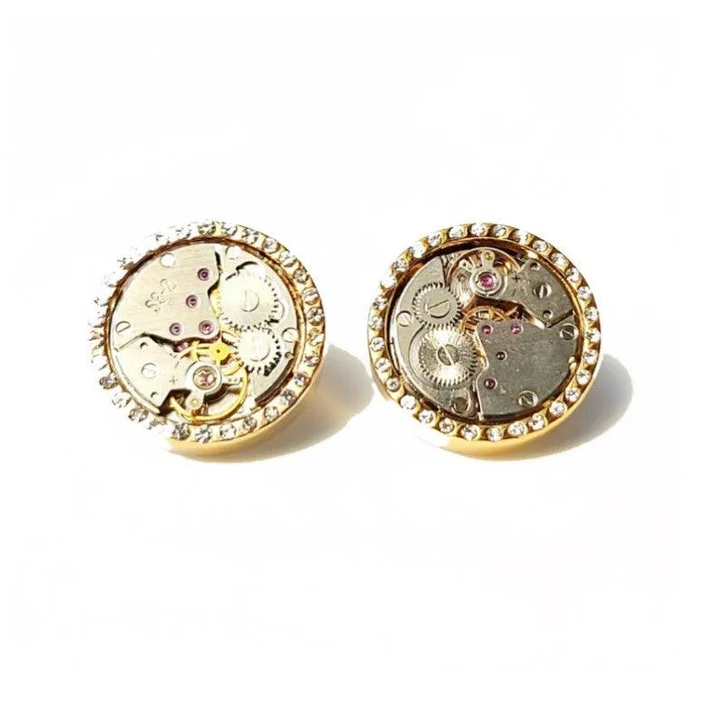 Handmade Gold Plated Watch Movement Cufflinks with Crystals – A Timeless Gift