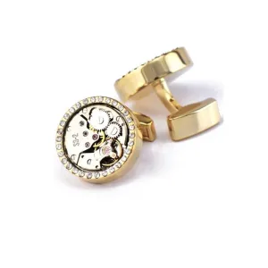 Handmade Gold Plated Watch Movement Cufflinks with Crystals – A Timeless Gift