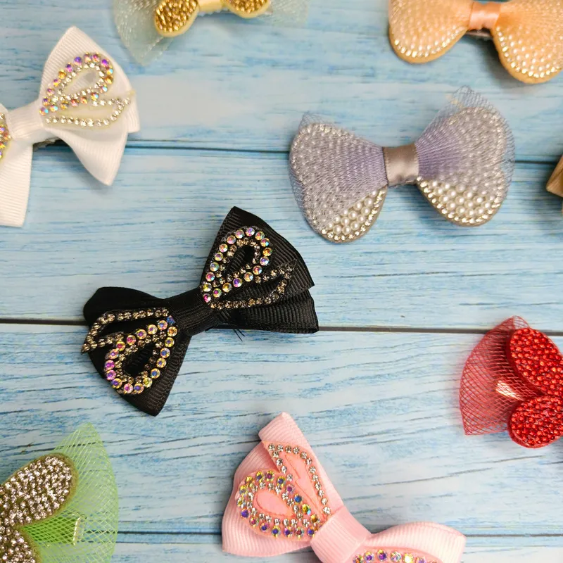 Handmade Rhinestone Embellished bow for girls Hair clip (Pack of 5, Random Design & color)