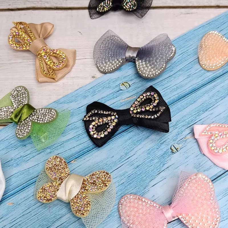 Handmade Rhinestone Embellished bow for girls Hair clip (Pack of 5, Random Design & color)