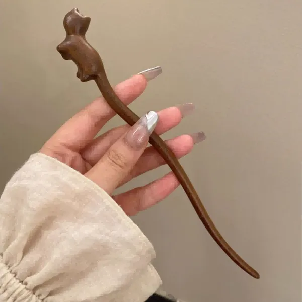 Handmade Wooden Cute Cat Hairpin