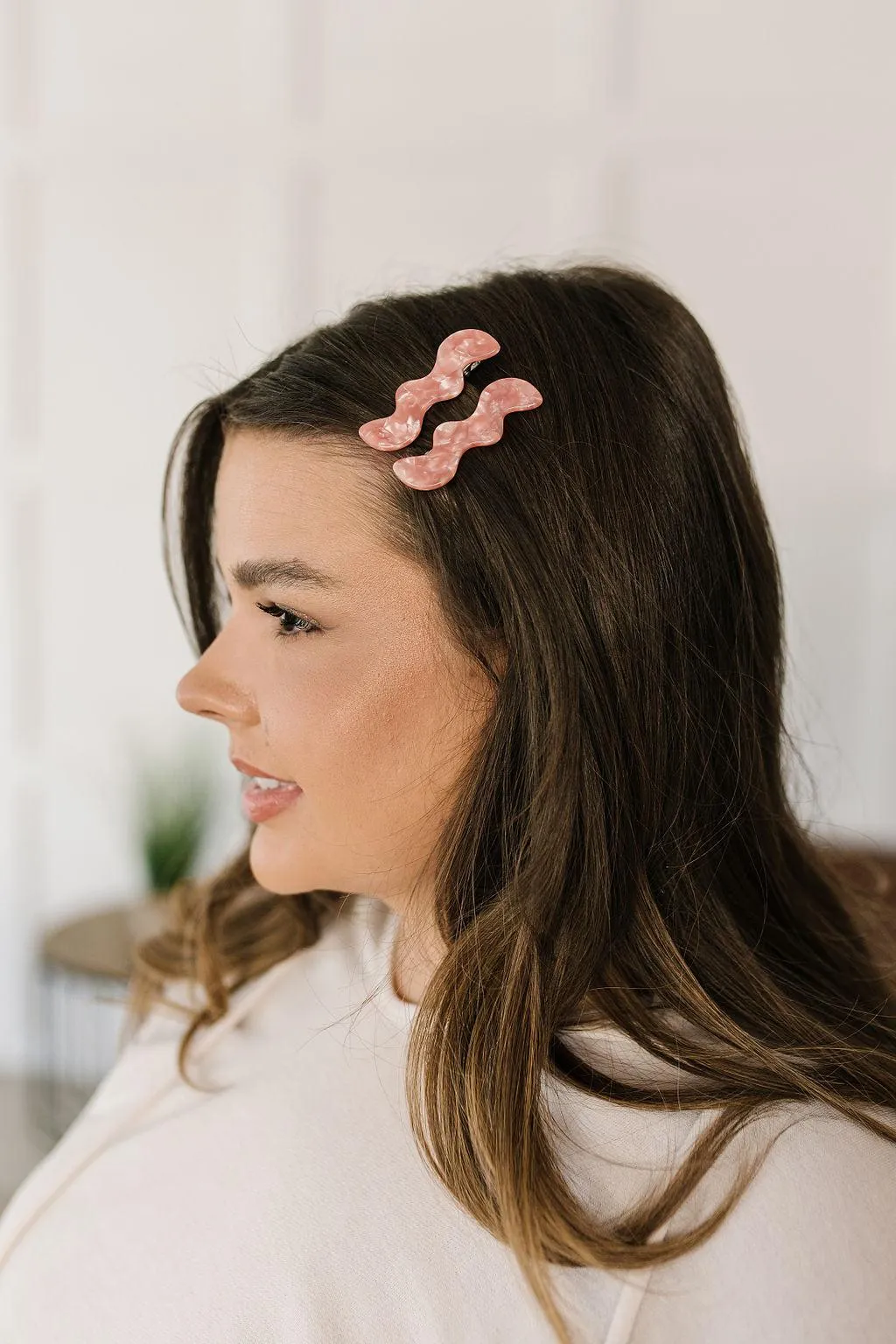Hazel Blues® |  Wavy Clip Set Pink Pearl