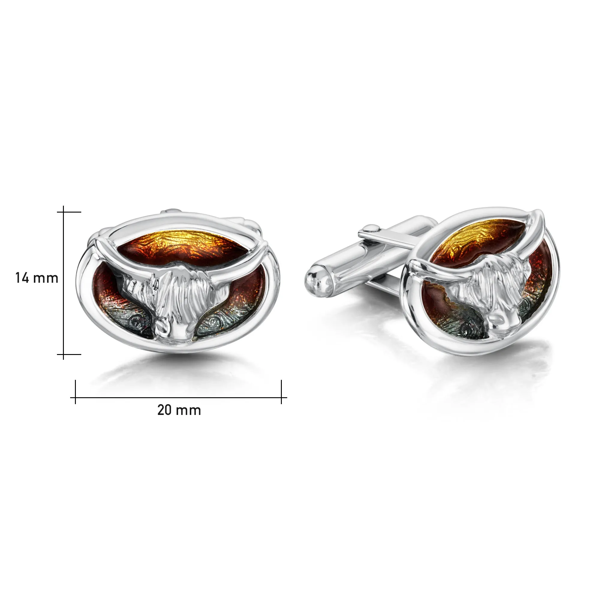 Highland Cow Oval Cufflinks in Sunset Enamel