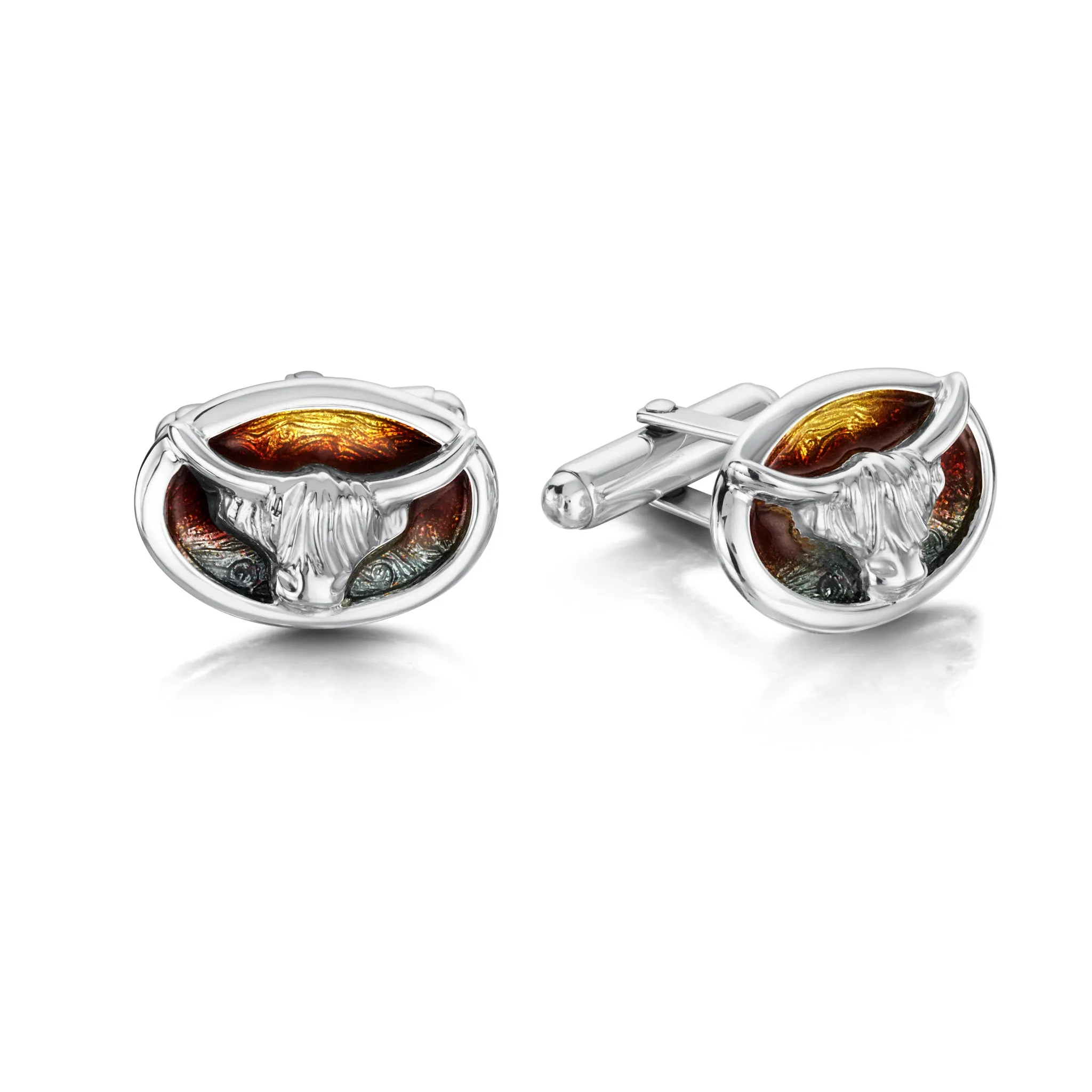 Highland Cow Oval Cufflinks in Sunset Enamel