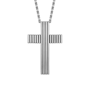 Hoxton London Mens Sterling Silver Striped Cross Adjustable Necklace