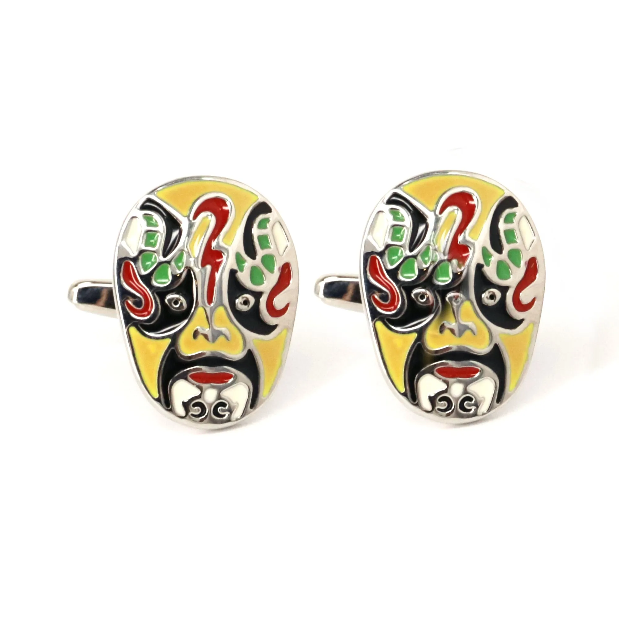 Jing Mask or Chinese Opera mask  Yellow Cufflinks (Online Exclusive)