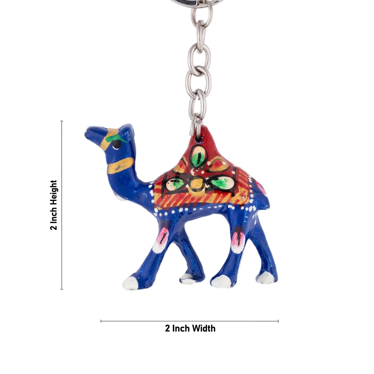 Key Chain - 2 x 2 Inches | Camel Design Key Ring/ Metal & Painted Key Holder for Car & Bike