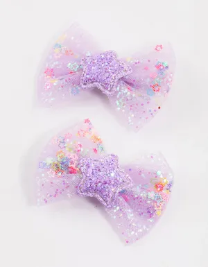 Kids Purple Star Bow Clips Pack