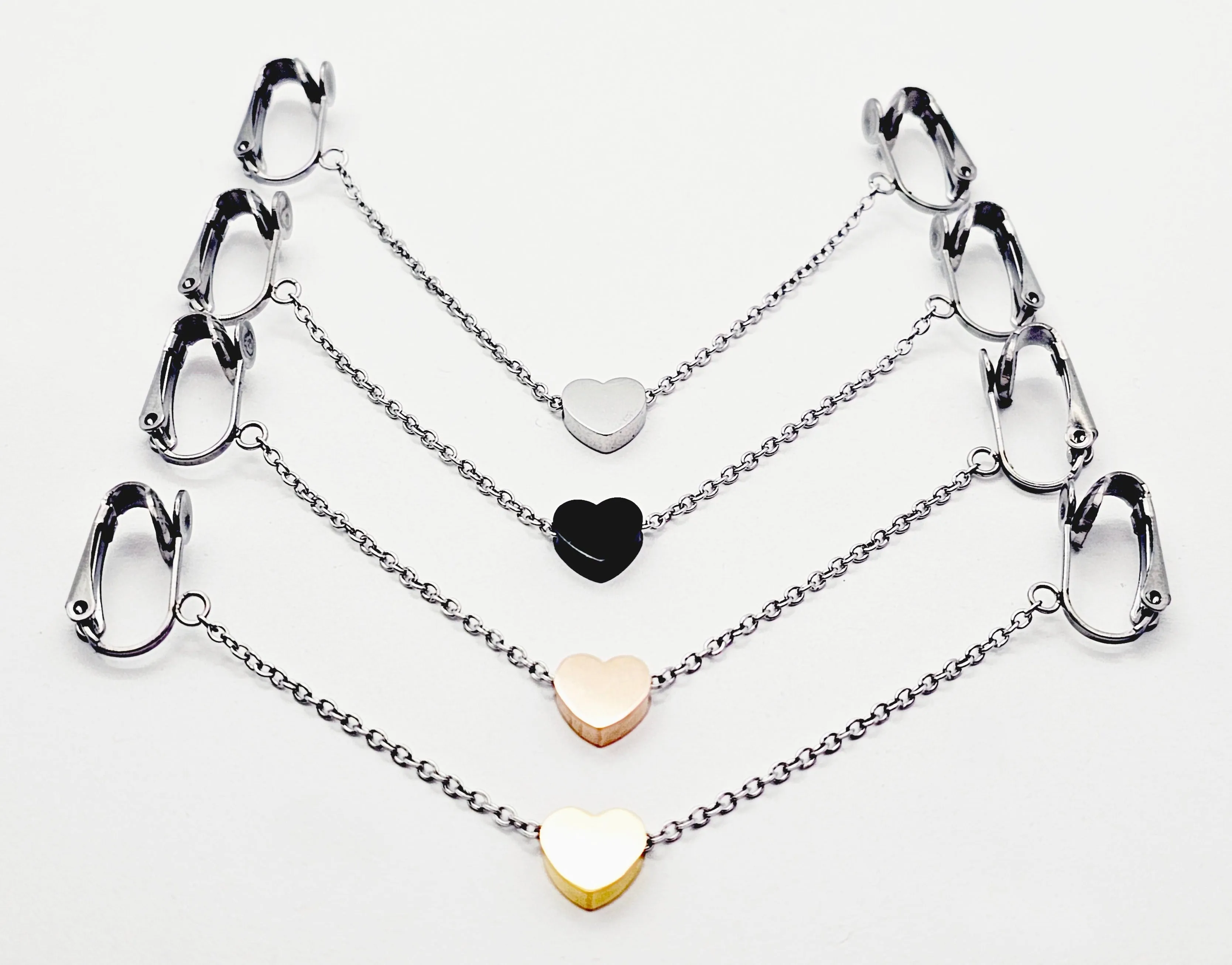 Labia Chain Dangle with Sliding Heart, Stainless Steel. Non Piercing Genital Jewelry