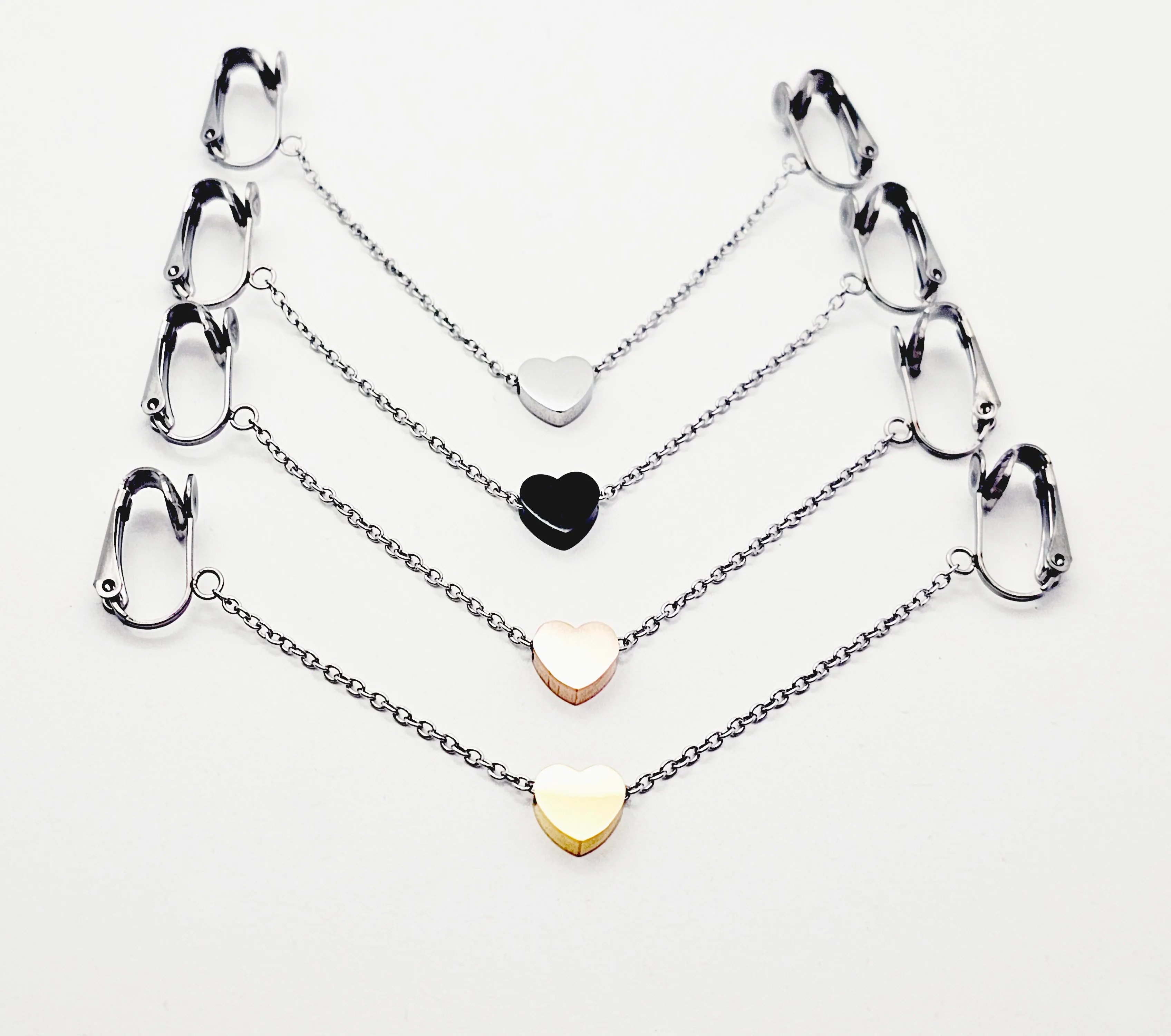 Labia Chain Dangle with Sliding Heart, Stainless Steel. Non Piercing Genital Jewelry