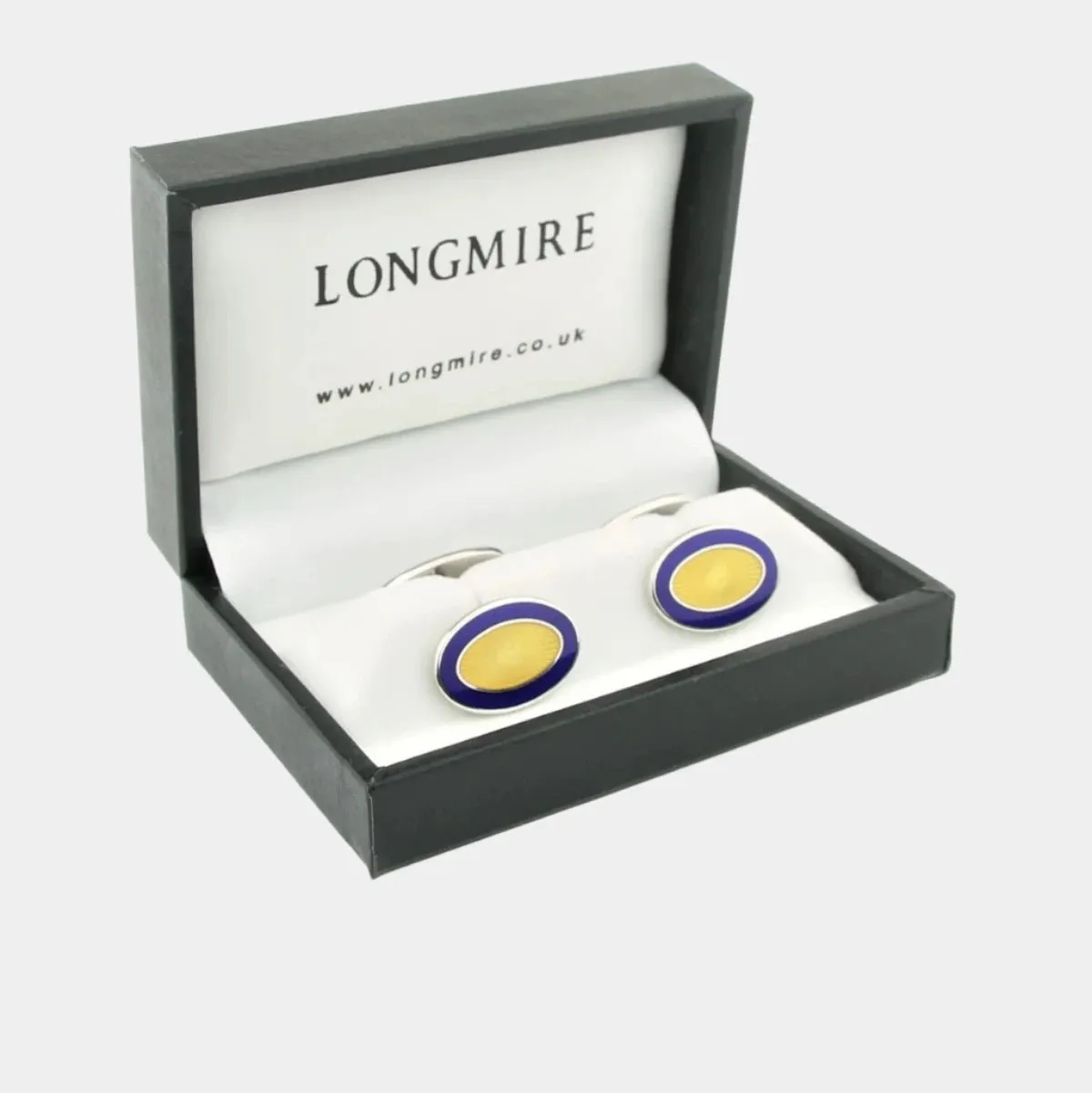 Longmire Sterling Silver Double Oval Blue & Yellow Enamel Cufflinks