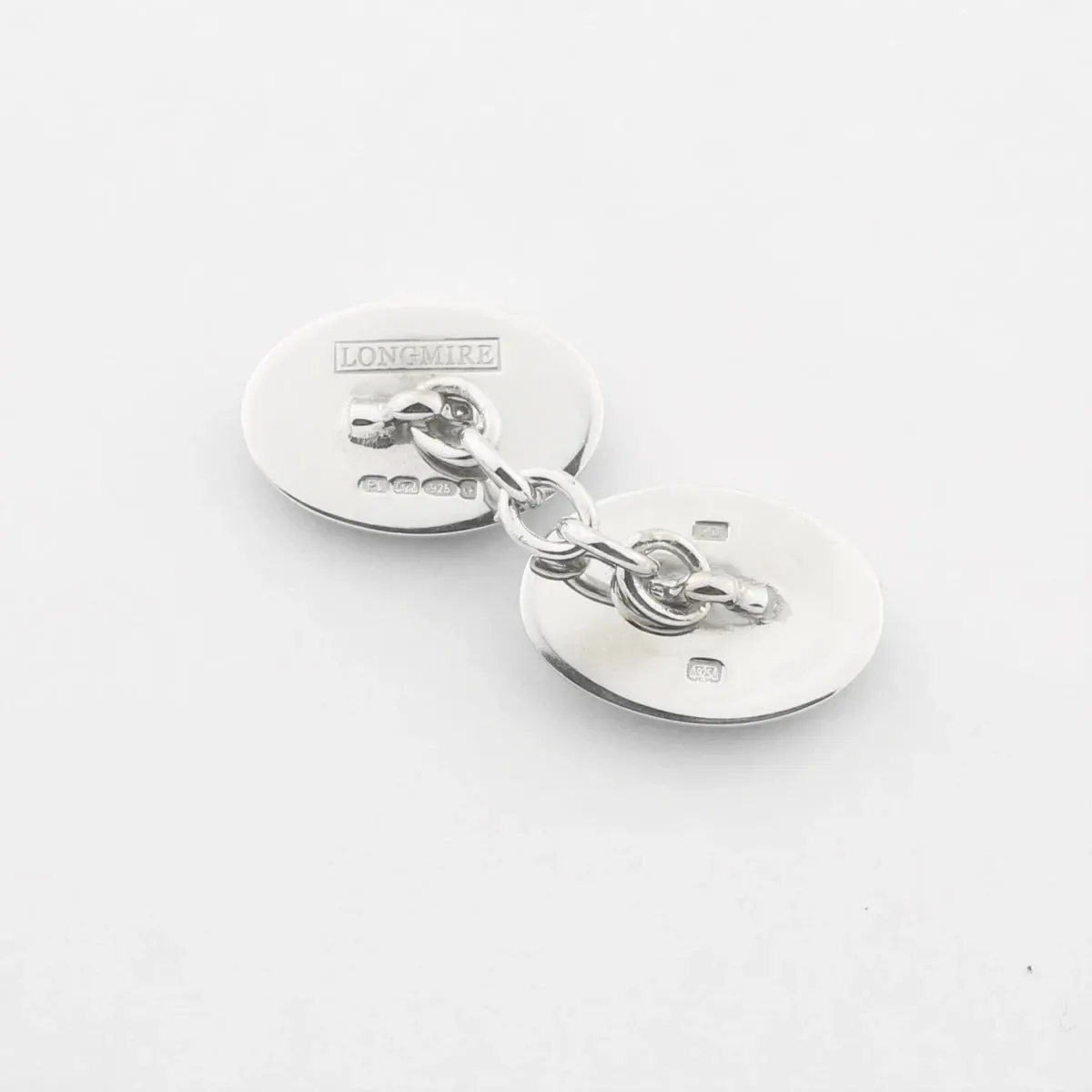 Longmire Sterling Silver Double Oval Blue & Yellow Enamel Cufflinks