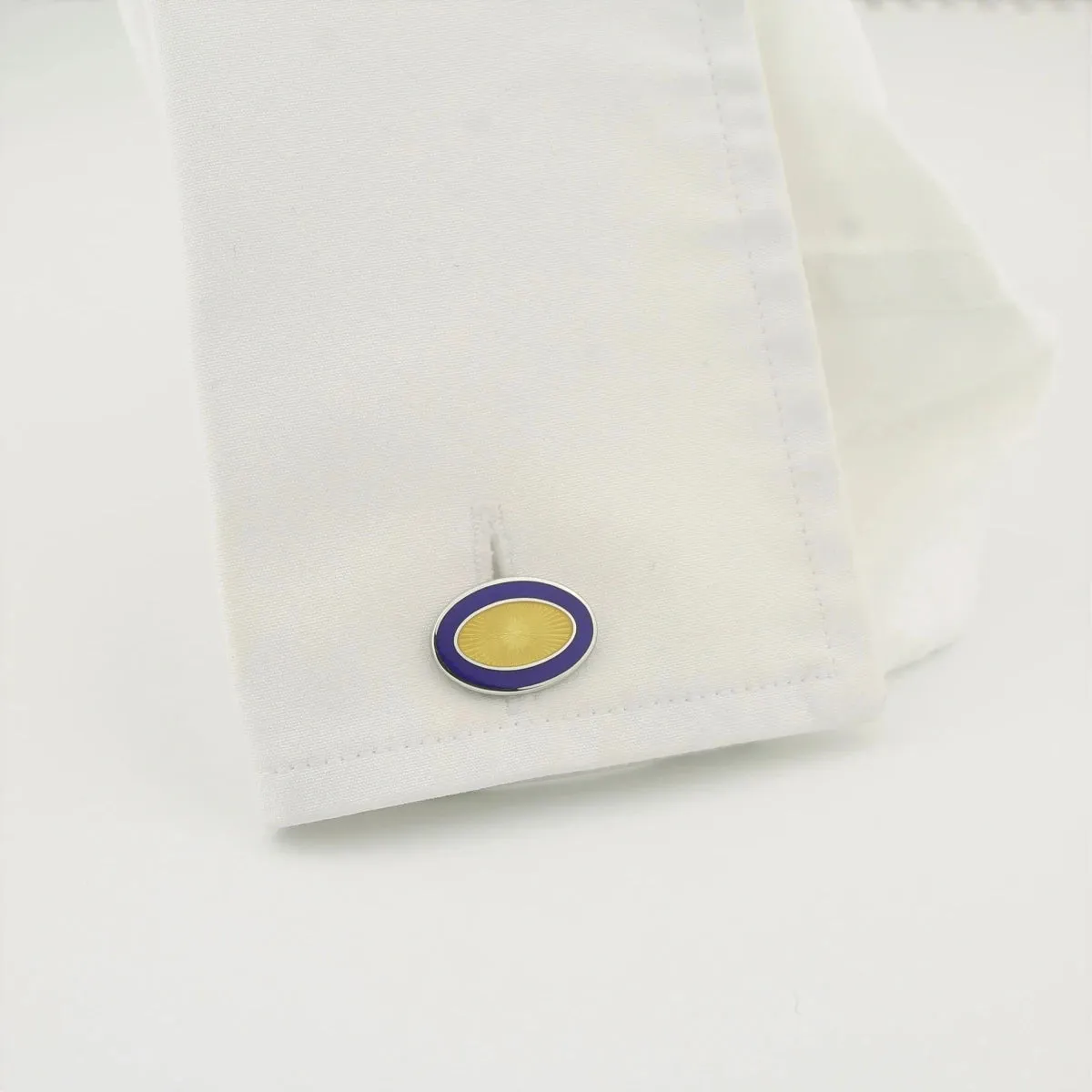 Longmire Sterling Silver Double Oval Blue & Yellow Enamel Cufflinks