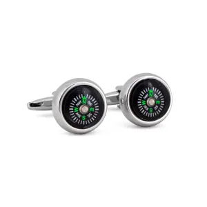 MarZthomson Compass Cufflinks Design Black Base white and Green word (Online Exclusive)