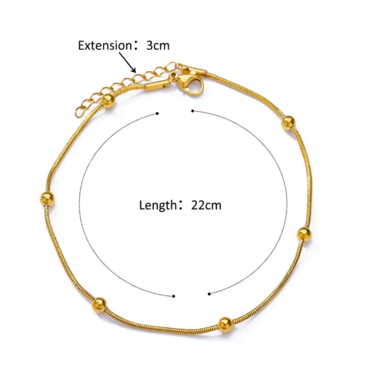 MEDUSA SATELITE - 18K GOLD OR SILVER WATERPROOF BALL SNAKE CHAIN ANKLET