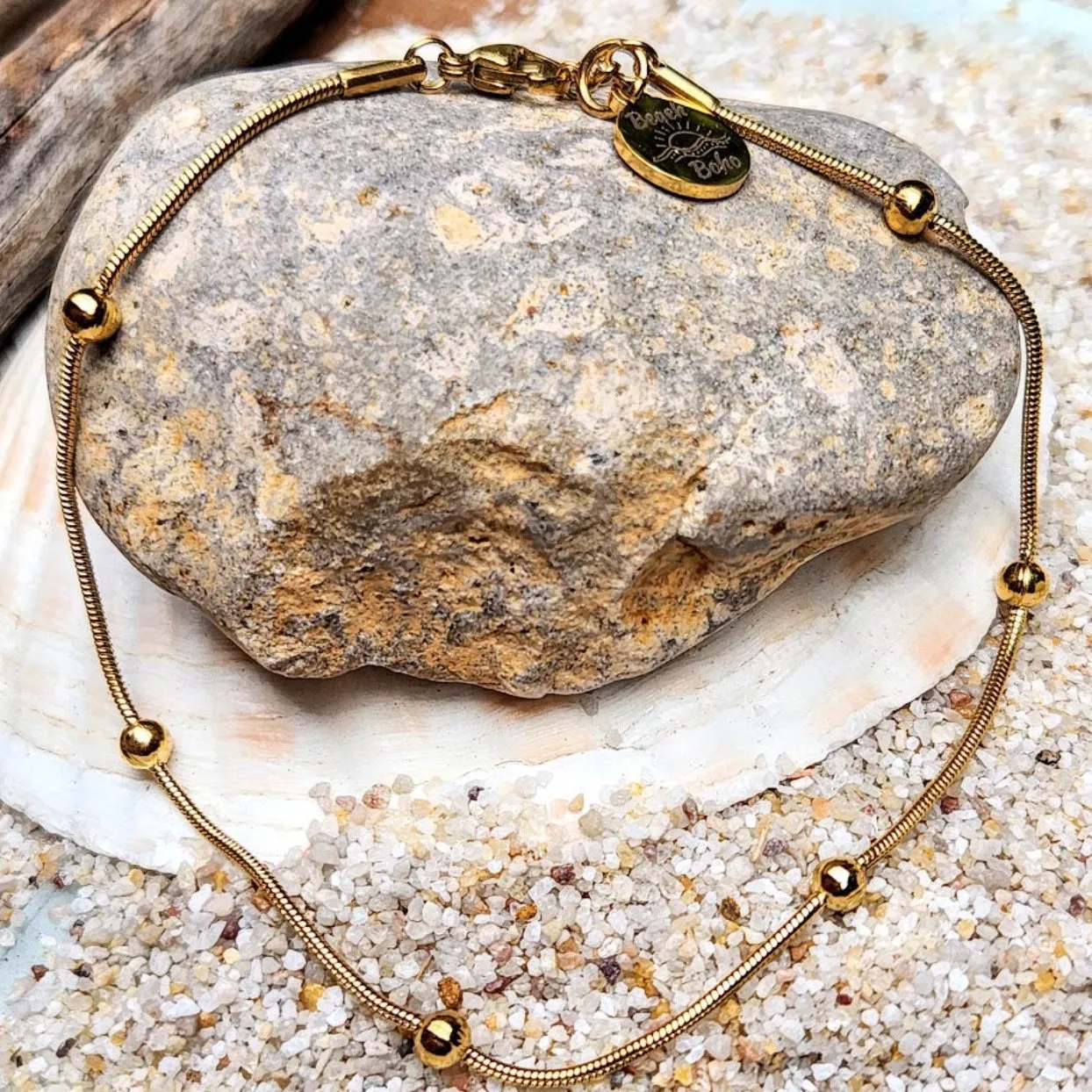 MEDUSA SATELITE - 18K GOLD OR SILVER WATERPROOF BALL SNAKE CHAIN ANKLET