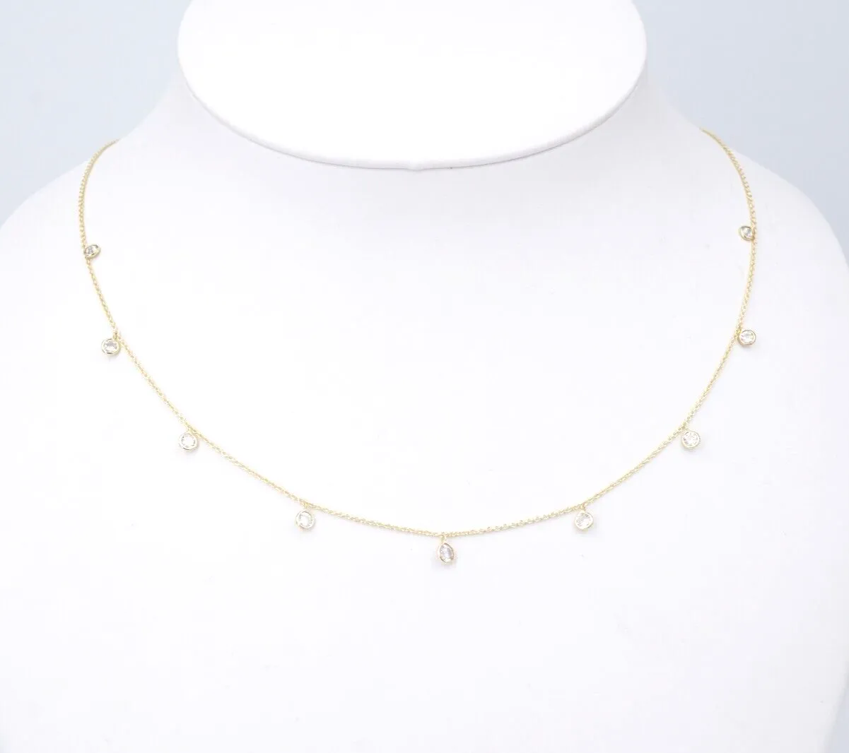 NWOT 14k Yellow Gold 1 ctw Diamond Fringe Necklace Chain 16-18" CO1196