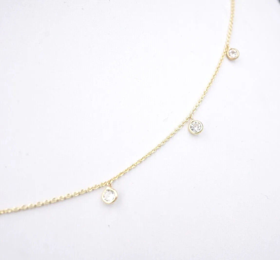 NWOT 14k Yellow Gold 1 ctw Diamond Fringe Necklace Chain 16-18" CO1196