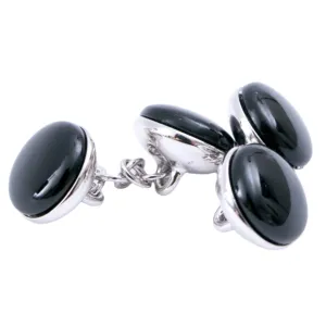 Onyx Stone Rhodium Plated Capsule Cufflinks