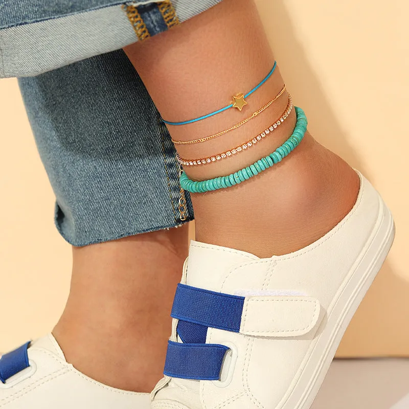 Personality Creative Trend Rice Bead Anklet Lock Pendant Hand-woven Anklet