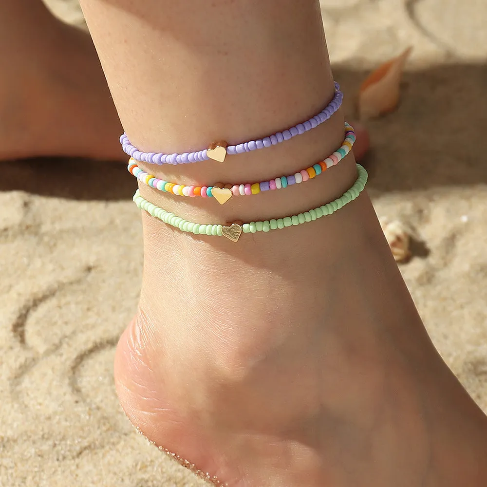 Personality Creative Trend Rice Bead Anklet Lock Pendant Hand-woven Anklet
