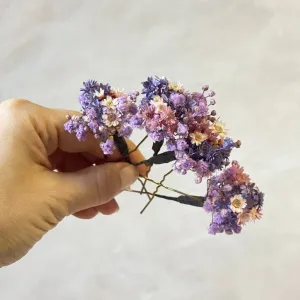 Purple and pink dried flower hairpins