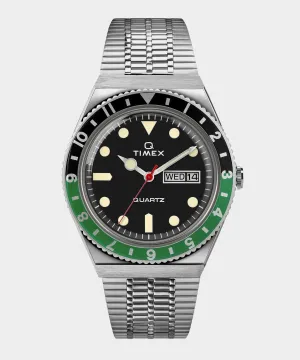 Q Timex Reissue Black Dial with Black/Green Ring Bracelet Watch