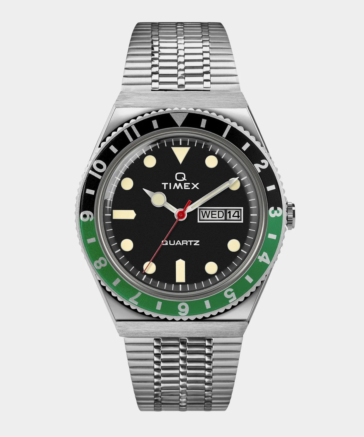 Q Timex Reissue Black Dial with Black/Green Ring Bracelet Watch