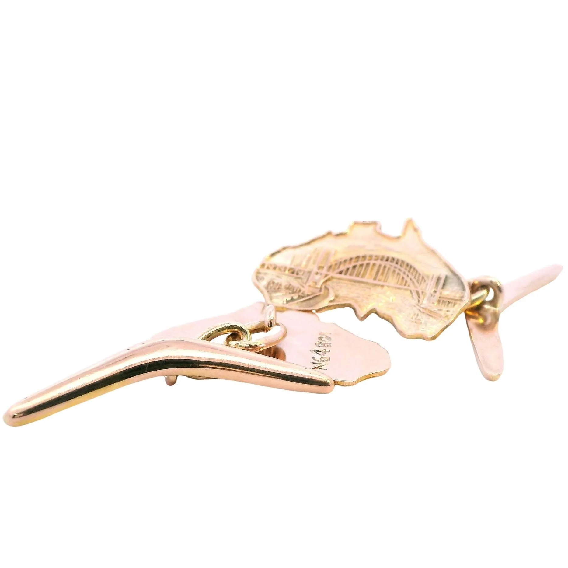 "Exquisite 9ct Yellow Gold Map of Australia and Boomerang Cufflinks"