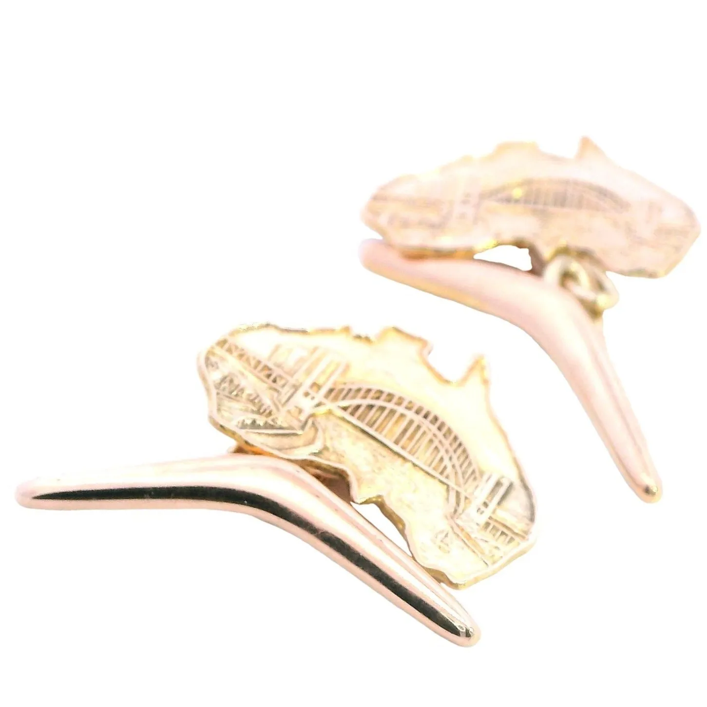 "Exquisite 9ct Yellow Gold Map of Australia and Boomerang Cufflinks"