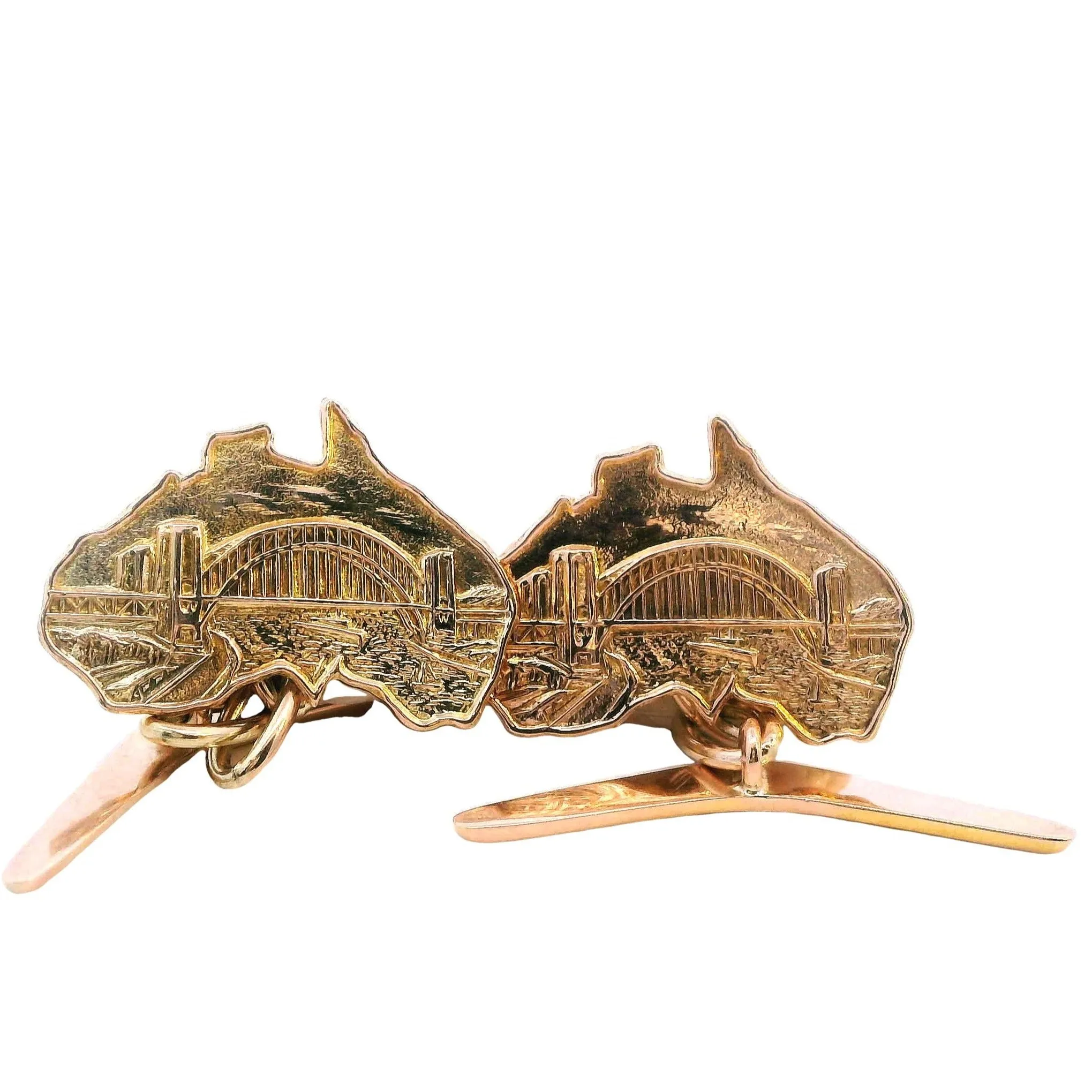 "Exquisite 9ct Yellow Gold Map of Australia and Boomerang Cufflinks"