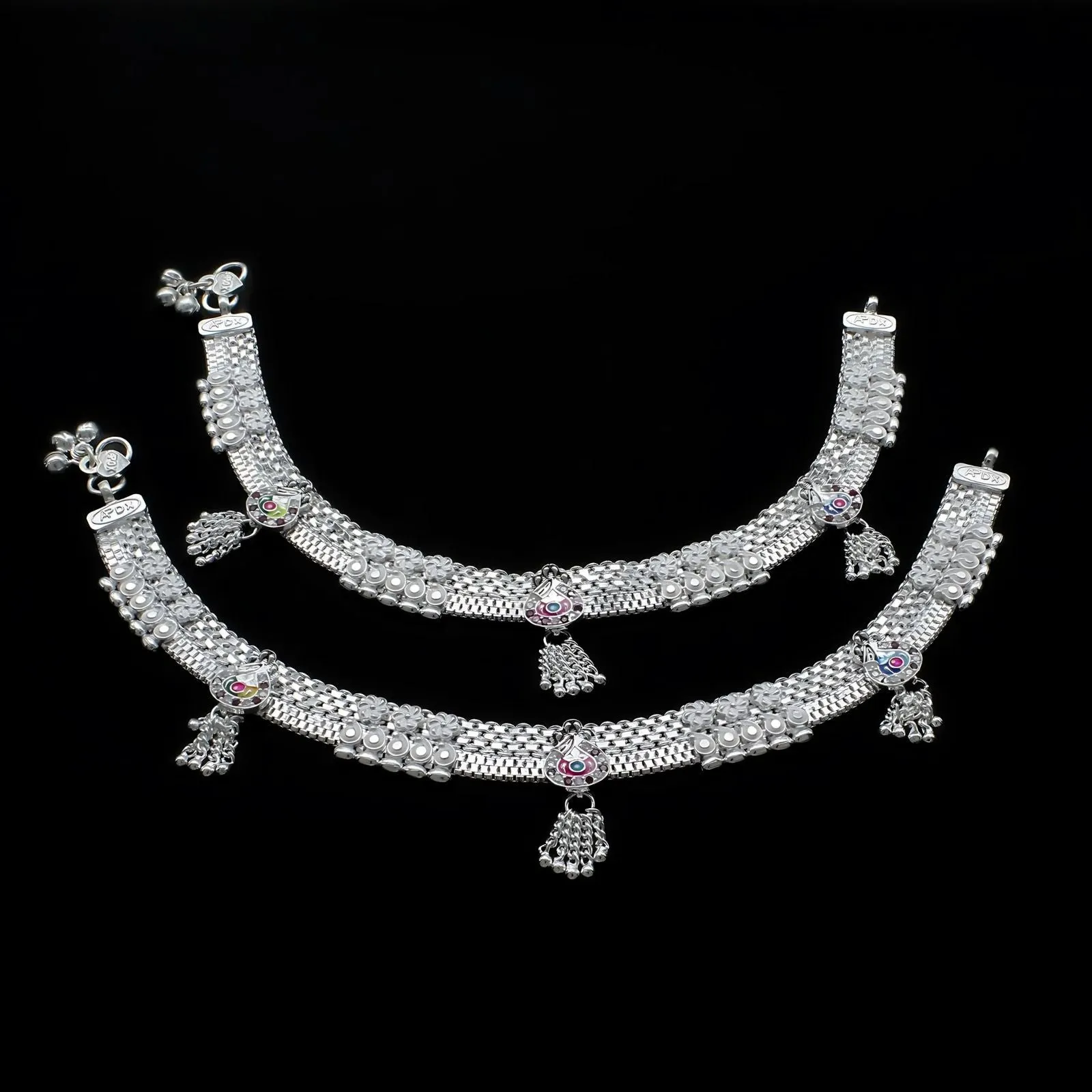 Real Sterling Silver women party wear pink white CZ Anklets Ankle Pair 10.3"