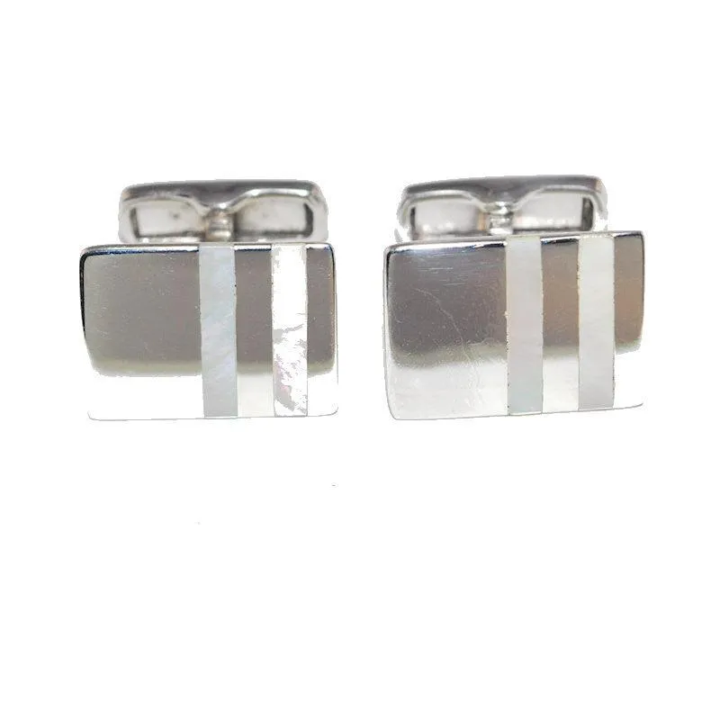 Rectangle Stripe Mother of Pearl Cufflinks in Sterling Silver
