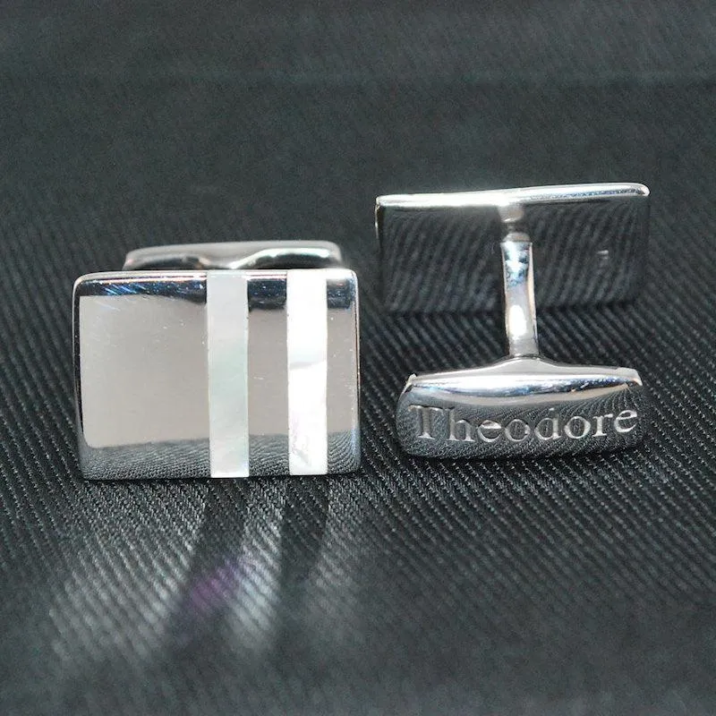 Rectangle Stripe Mother of Pearl Cufflinks in Sterling Silver