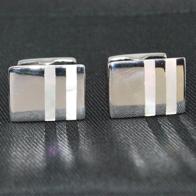 Rectangle Stripe Mother of Pearl Cufflinks in Sterling Silver