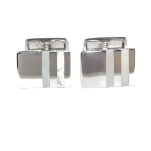 Rectangle Stripe Mother of Pearl Cufflinks in Sterling Silver