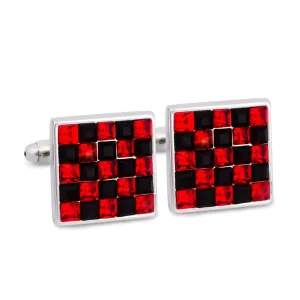Red and Black Check Crystals Cufflinks (Online Exclusive)