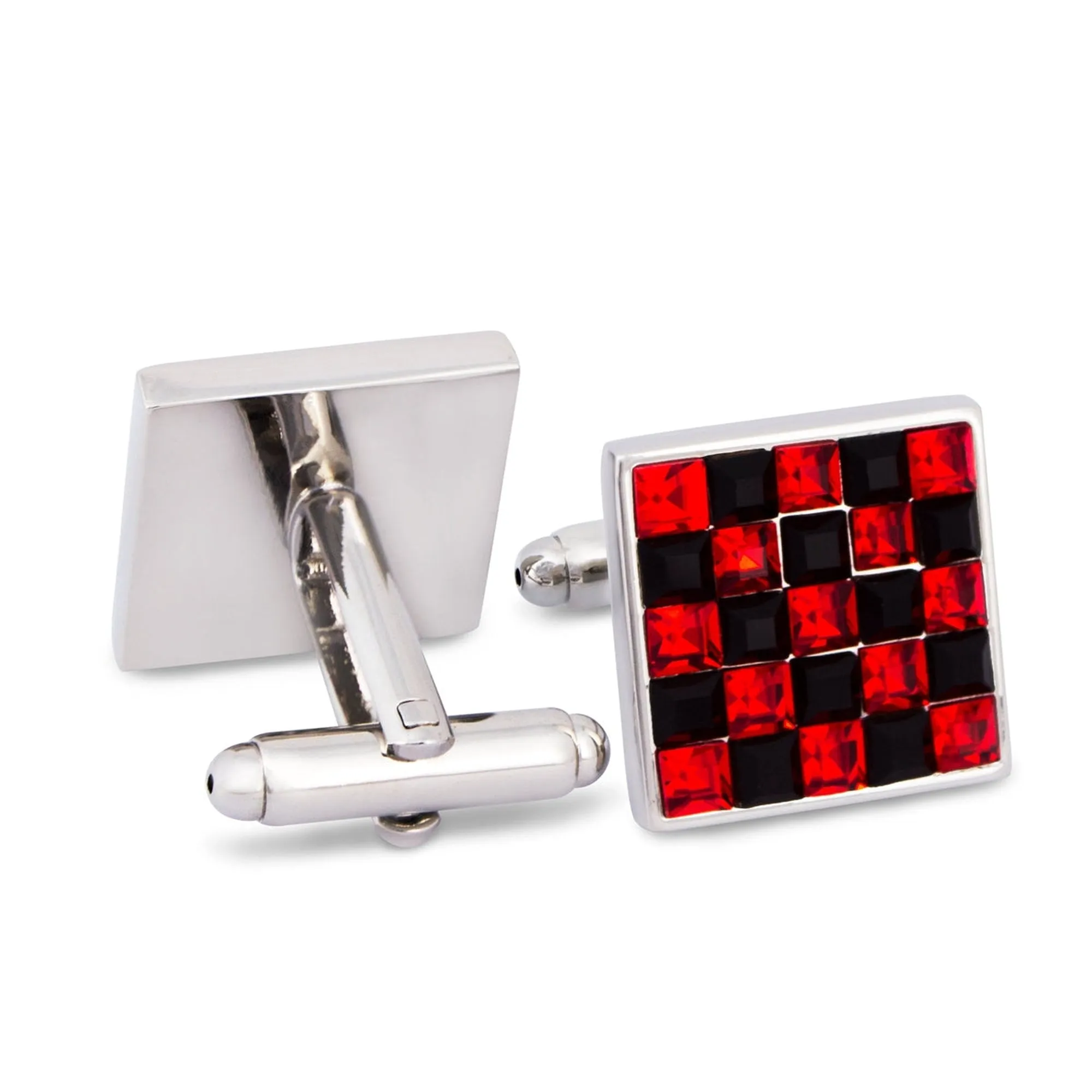 Red and Black Check Crystals Cufflinks (Online Exclusive)