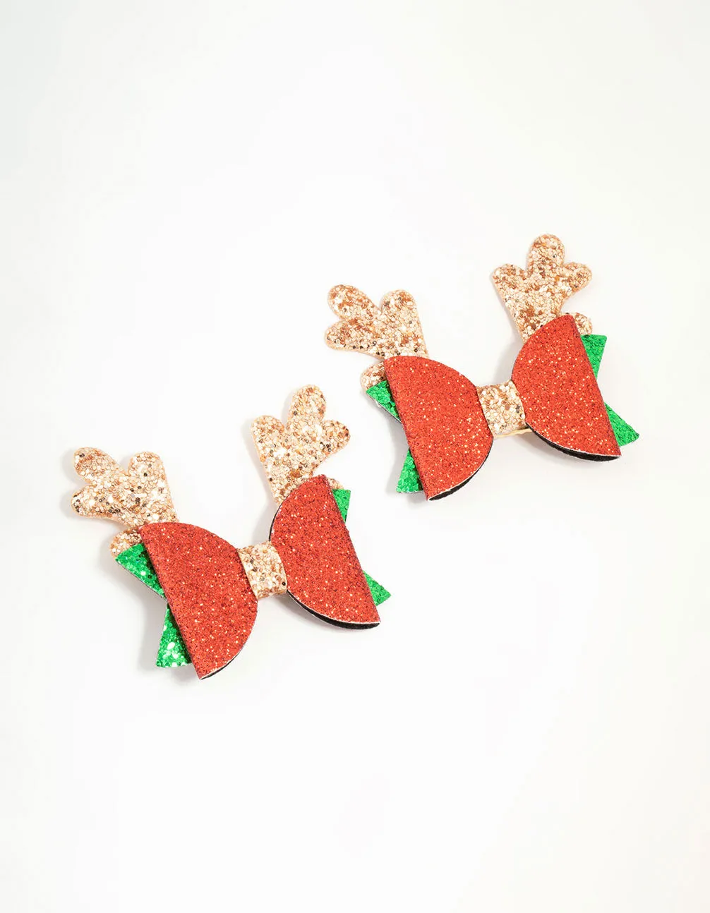 Red Glitter Reindeer Bow Hair Clips 2-Pack